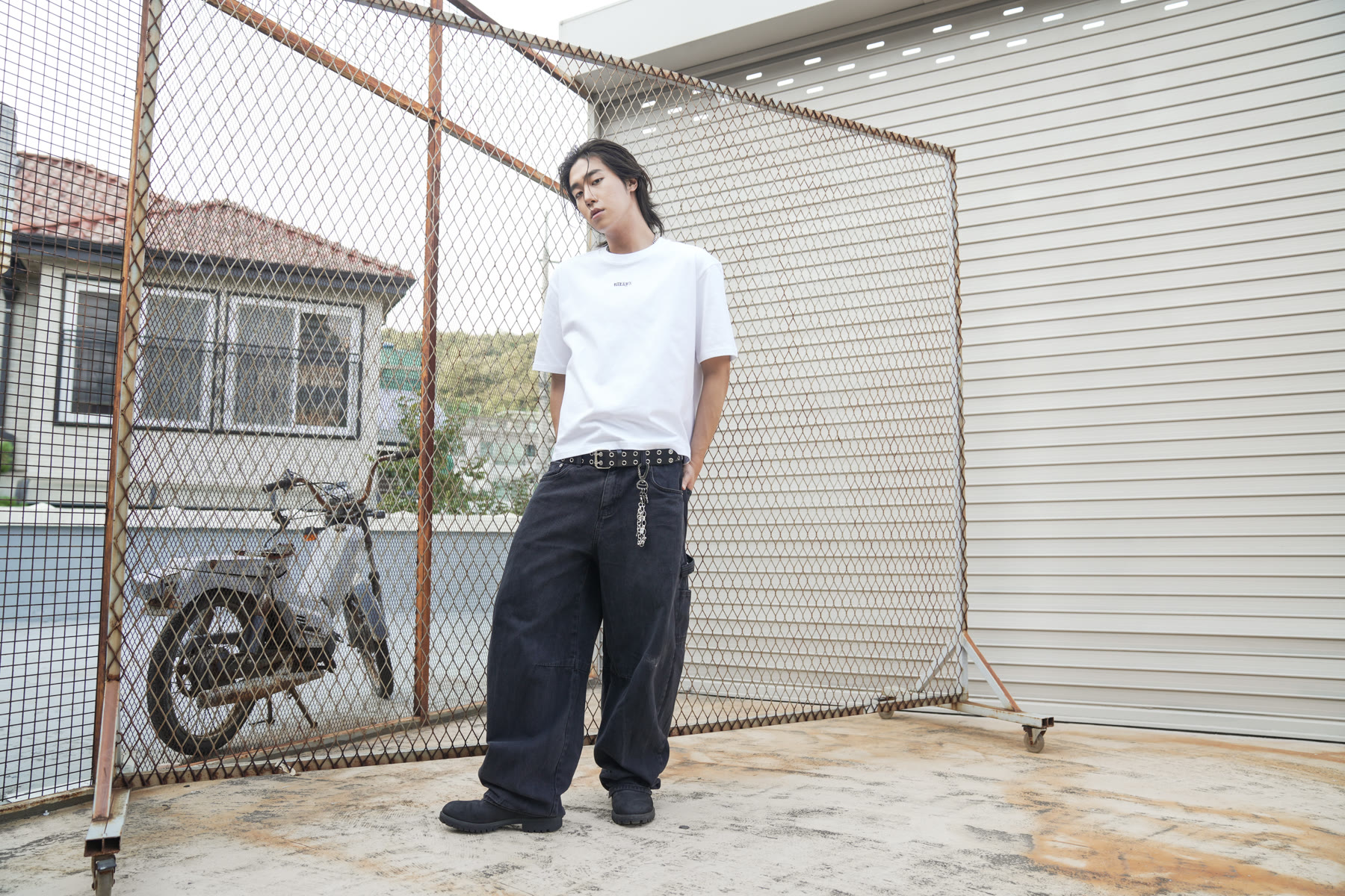 SS2026 look — white logo tee