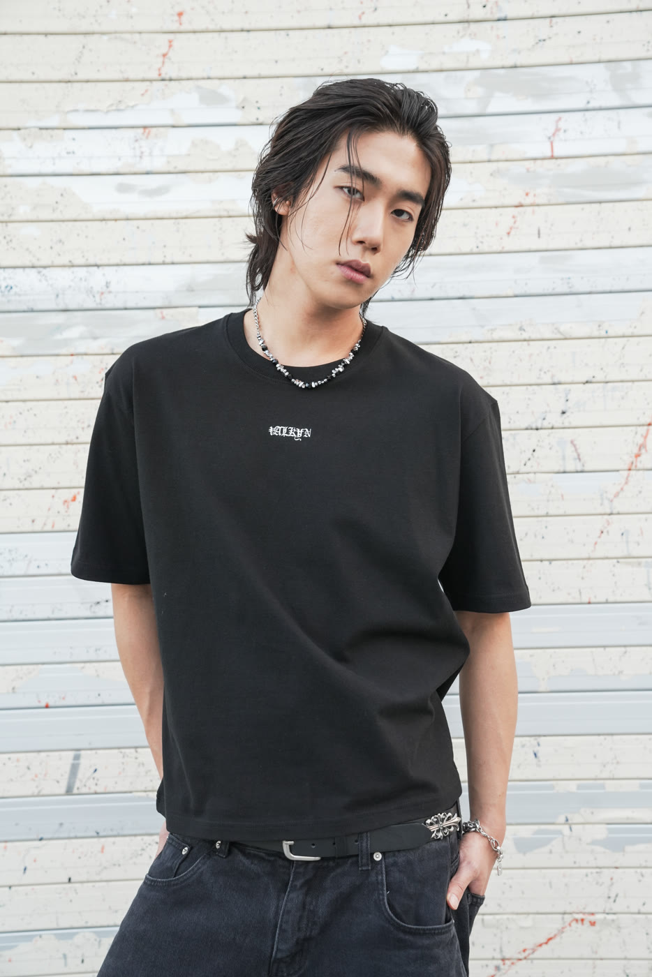 SS2026 look — men black tee